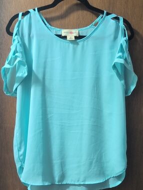 Wishful Park Aqua Cold-Shoulder Chiffon Top